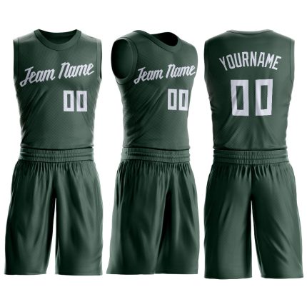 Custom Name and Number Basketball Jersey for Team, Hunter Green and White Round Neck Style Personalized Hunter Green White