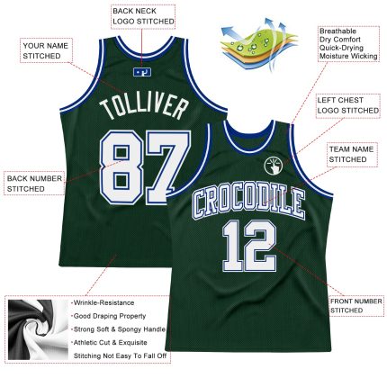 Custom Name Number Authentic Throwback Basketball Jersey Hunter Green White-Royal Personalized Hunter Green White-Royal Authentic