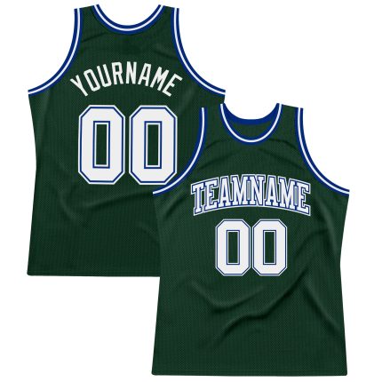 Custom Name Number Authentic Throwback Basketball Jersey Hunter Green White-Royal Personalized Hunter Green White-Royal Authentic
