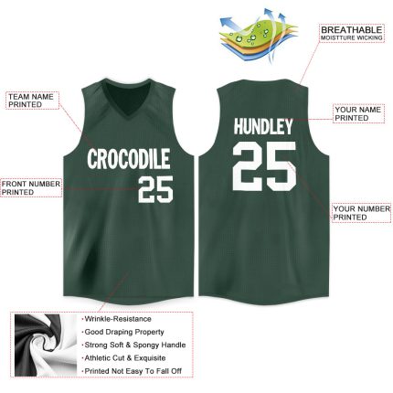 Personalized V-Neck Basketball Jersey in Hunter Green and White for Men and Women Personalized Hunter Green White V-Neck