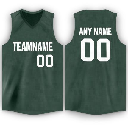 Personalized V-Neck Basketball Jersey in Hunter Green and White for Men and Women Personalized Hunter Green White V-Neck