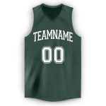Custom Name and Number Basketball Jersey in Hunter Green and White V-Neck Design Personalized Hunter Green White V-Neck Basketball