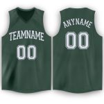 Custom Name and Number Basketball Jersey in Hunter Green and White V-Neck Design Personalized Hunter Green White V-Neck Basketball