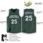 Custom Name and Number Basketball Jersey in Hunter Green and White V-Neck Design Personalized Hunter Green White V-Neck Basketball