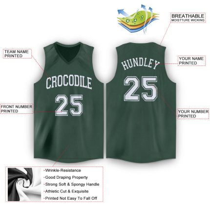 Custom Name and Number Basketball Jersey in Hunter Green and White V-Neck Design Personalized Hunter Green White V-Neck Basketball