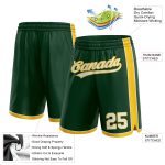 Custom Name and Number Authentic Basketball Shorts in Hunter Green with White-Yellow Details Personalized Hunter Green White-Yellow