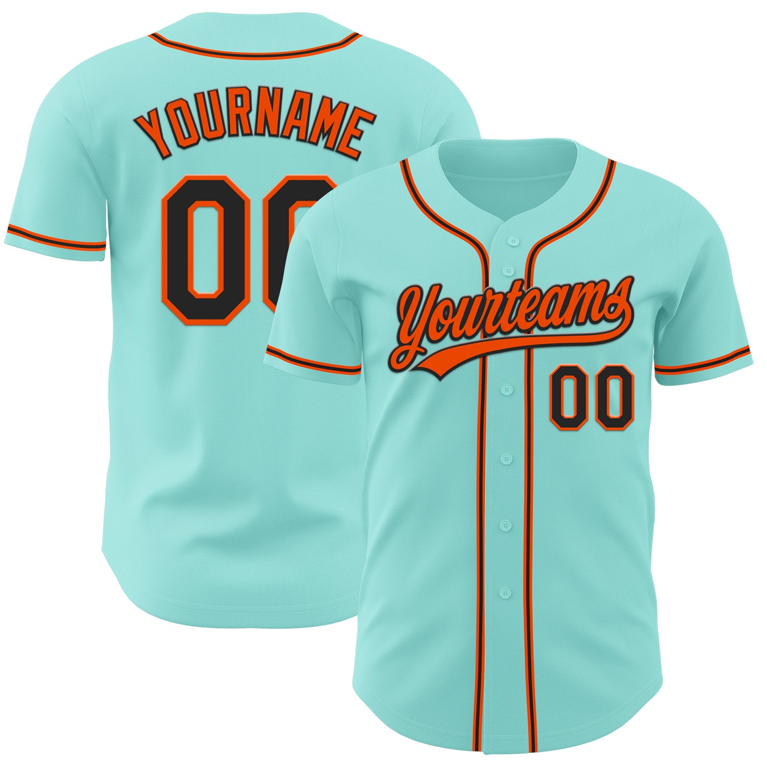 Custom Name Number Ice Blue Black-Orange Baseball Jersey - Personalized Authentic Team Jersey Personalized Ice Blue Black-Orange