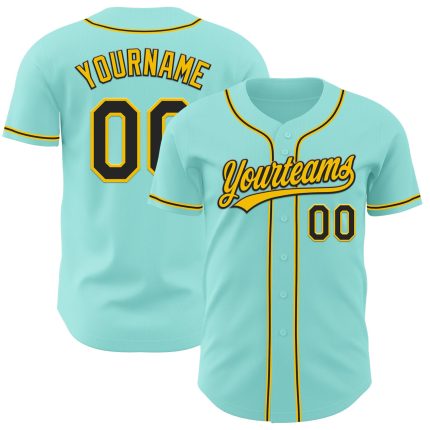 Custom Name and Number Ice Blue Yellow Black Authentic Baseball Jersey - Personalized Team Apparel Personalized Ice Blue