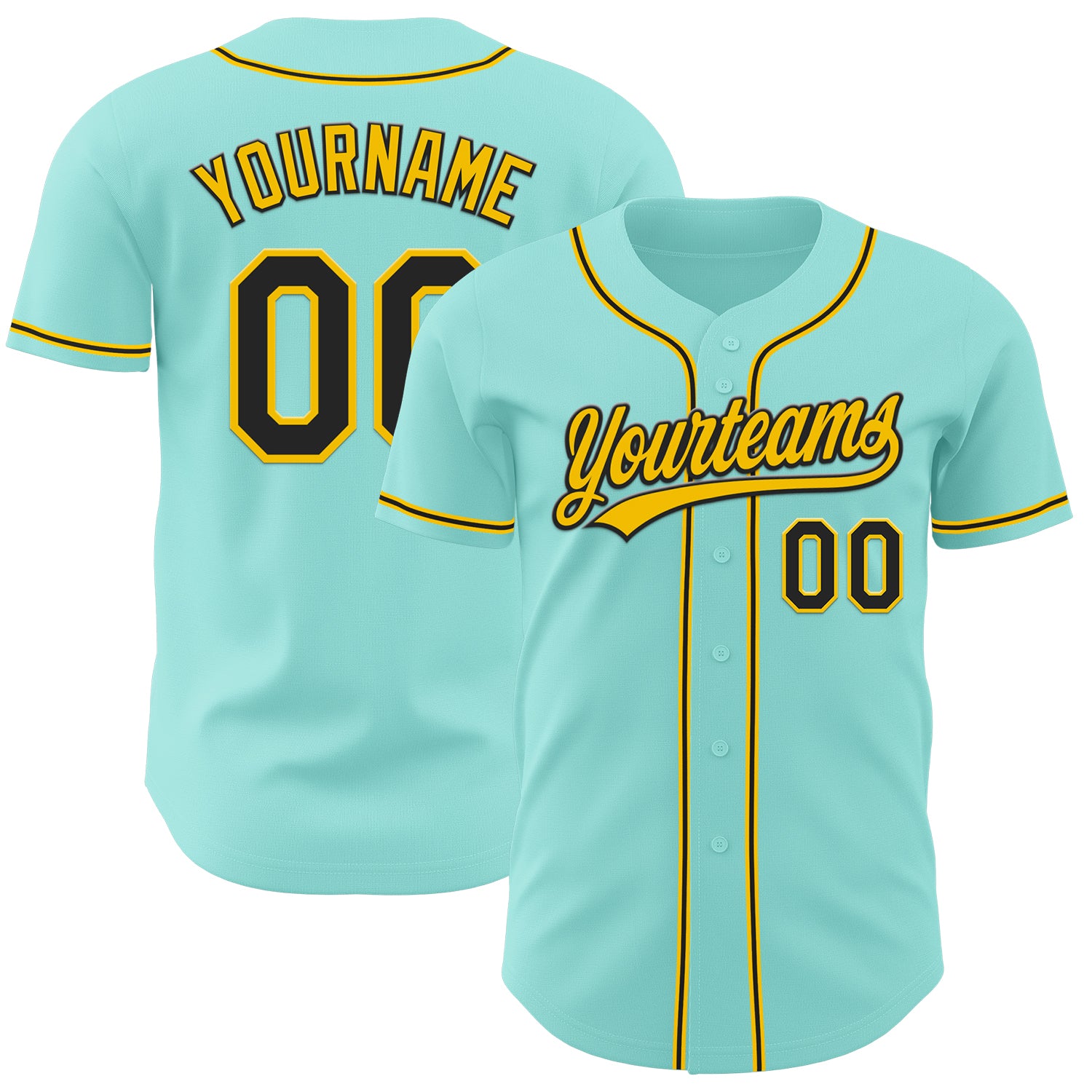 Custom Name and Number Ice Blue Yellow Black Authentic Baseball Jersey - Personalized Team Apparel Personalized Ice Blue