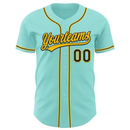 Custom Name and Number Ice Blue Yellow Black Authentic Baseball Jersey - Personalized Team Apparel Personalized Ice Blue