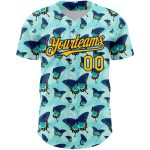 Custom Name Number Butterfly Baseball Jersey - Personalized Ice Blue Gold-Navy 3D Pattern Design Personalized Ice Blue Gold-Navy