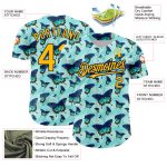 Custom Name Number Butterfly Baseball Jersey - Personalized Ice Blue Gold-Navy 3D Pattern Design Personalized Ice Blue Gold-Navy