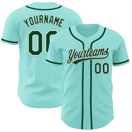 Custom Name and Number Authentic Baseball Jersey - Ice Blue Green White Team Design Personalized Ice Blue Green-White Authentic