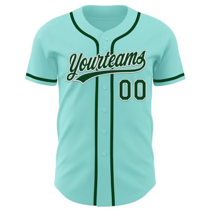 Custom Name and Number Authentic Baseball Jersey - Ice Blue Green White Team Design Personalized Ice Blue Green-White Authentic