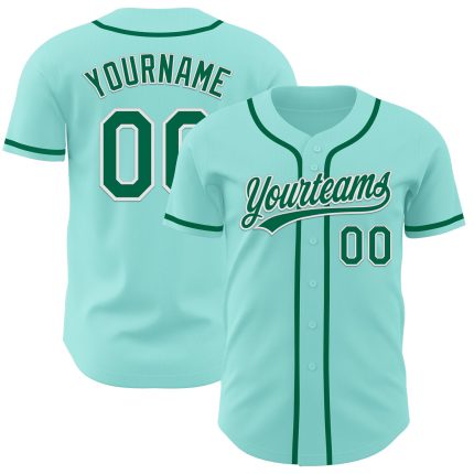 Custom Baseball Jersey with Personalized Name and Number - Ice Blue, Kelly Green, and White Authentic Design Personalized