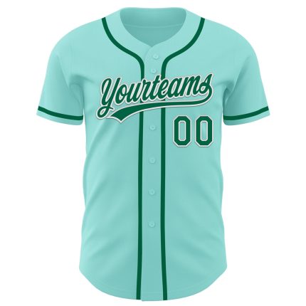 Custom Baseball Jersey with Personalized Name and Number - Ice Blue, Kelly Green, and White Authentic Design Personalized