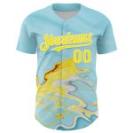Custom Name and Number 3D Abstract Liquid Fluid Art Baseball Jersey - Personalized Ice Blue Yellow-White Design Personalized