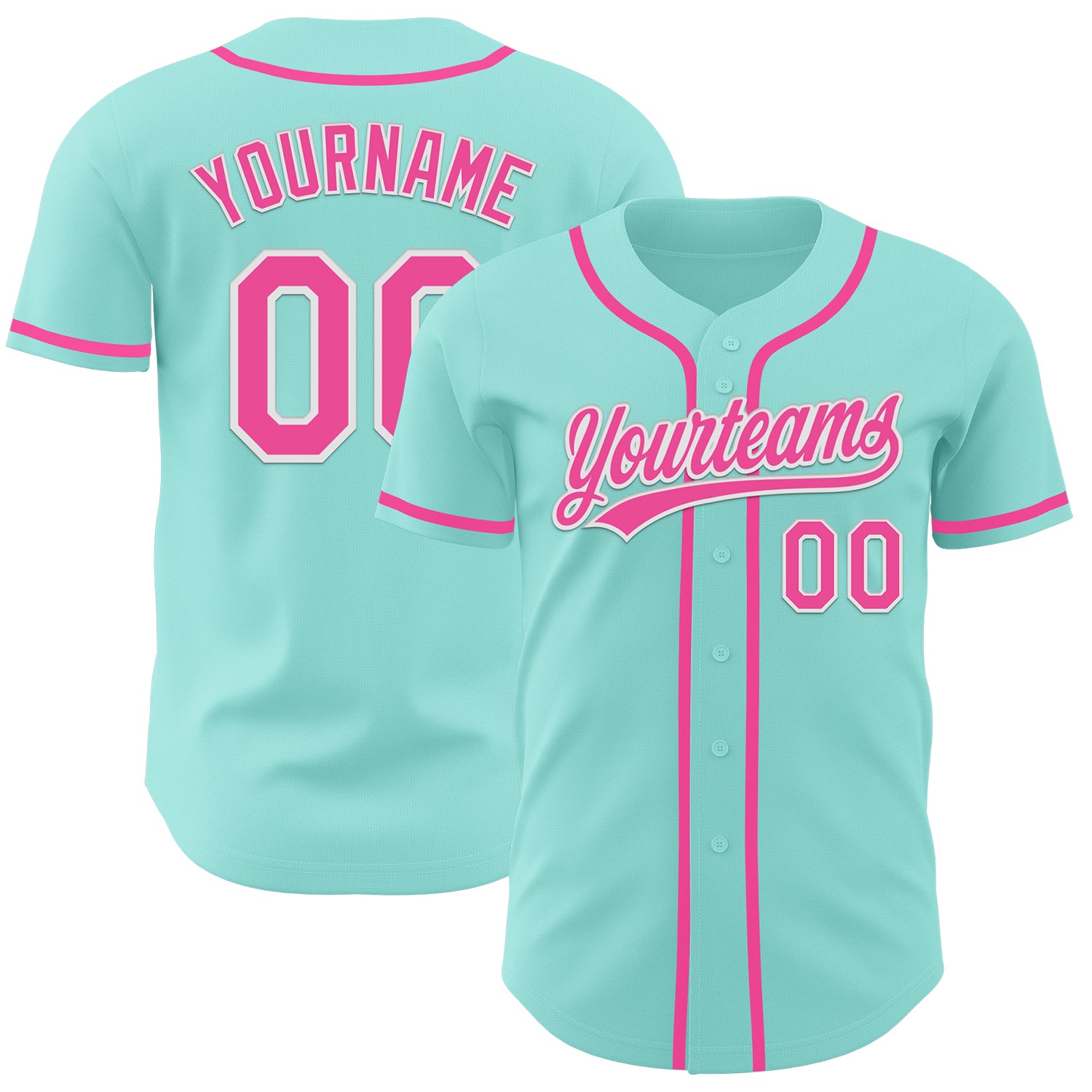 Custom Team Baseball Jersey with Personalized Name and Number - Ice Blue, Pink, White Authentic Design Personalized Ice Blue