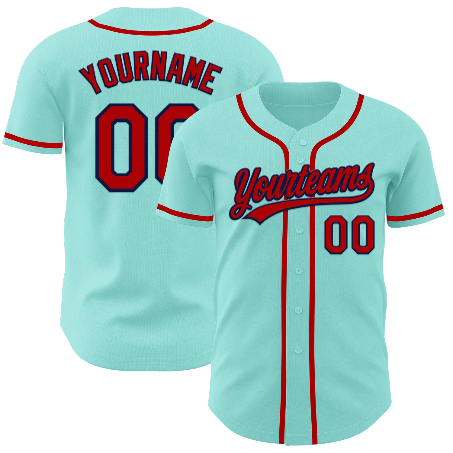 Custom Team Baseball Jersey - Personalized Ice Blue Red-Navy with Name & Number Personalized Ice Blue Red-Navy Authentic