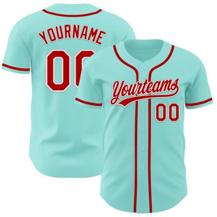 Custom Name and Number Authentic Baseball Jersey - Personalized Ice Blue Red-White Team Jersey Personalized Ice Blue Red-White