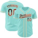 Custom Name and Number Vintage USA Flag Baseball Jersey - Ice Blue Cream Authentic Design Personalized Ice Blue Vintage USA
