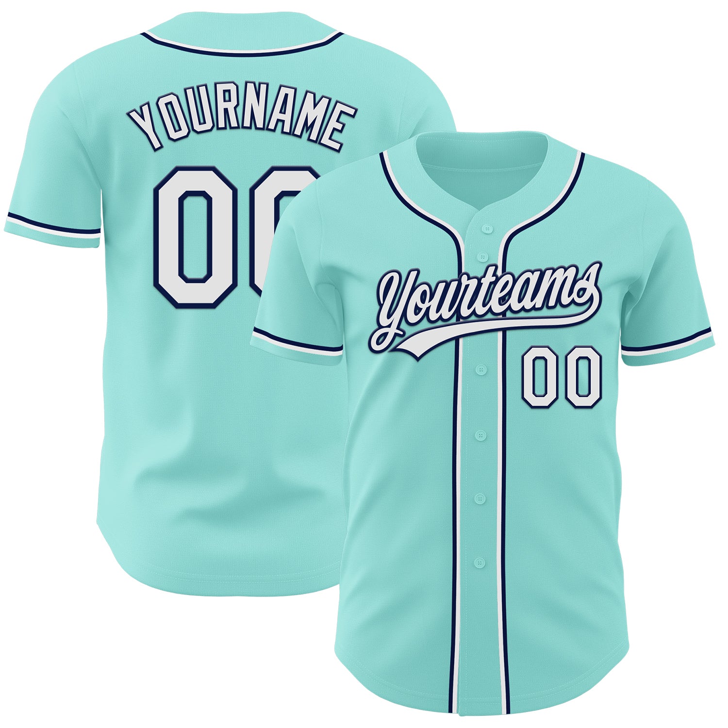 Custom Team Baseball Jersey - Ice Blue White-Navy - Personalized Name & Number Personalized Ice Blue White-Navy Authentic