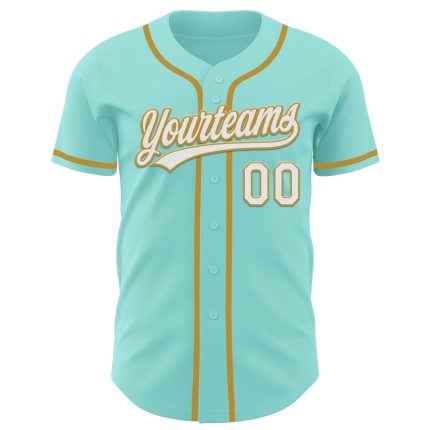 Custom Baseball Jersey with Personalized Name and Number - Ice Blue White and Old Gold Personalized Ice Blue White-Old Gold