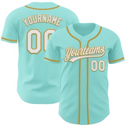 Custom Baseball Jersey with Personalized Name and Number - Ice Blue White and Old Gold Personalized Ice Blue White-Old Gold