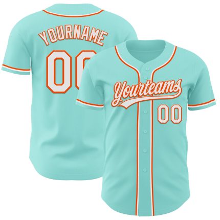 Custom Name and Number Authentic Baseball Jersey - Ice Blue White-Orange Personalized Team Apparel Personalized Ice Blue