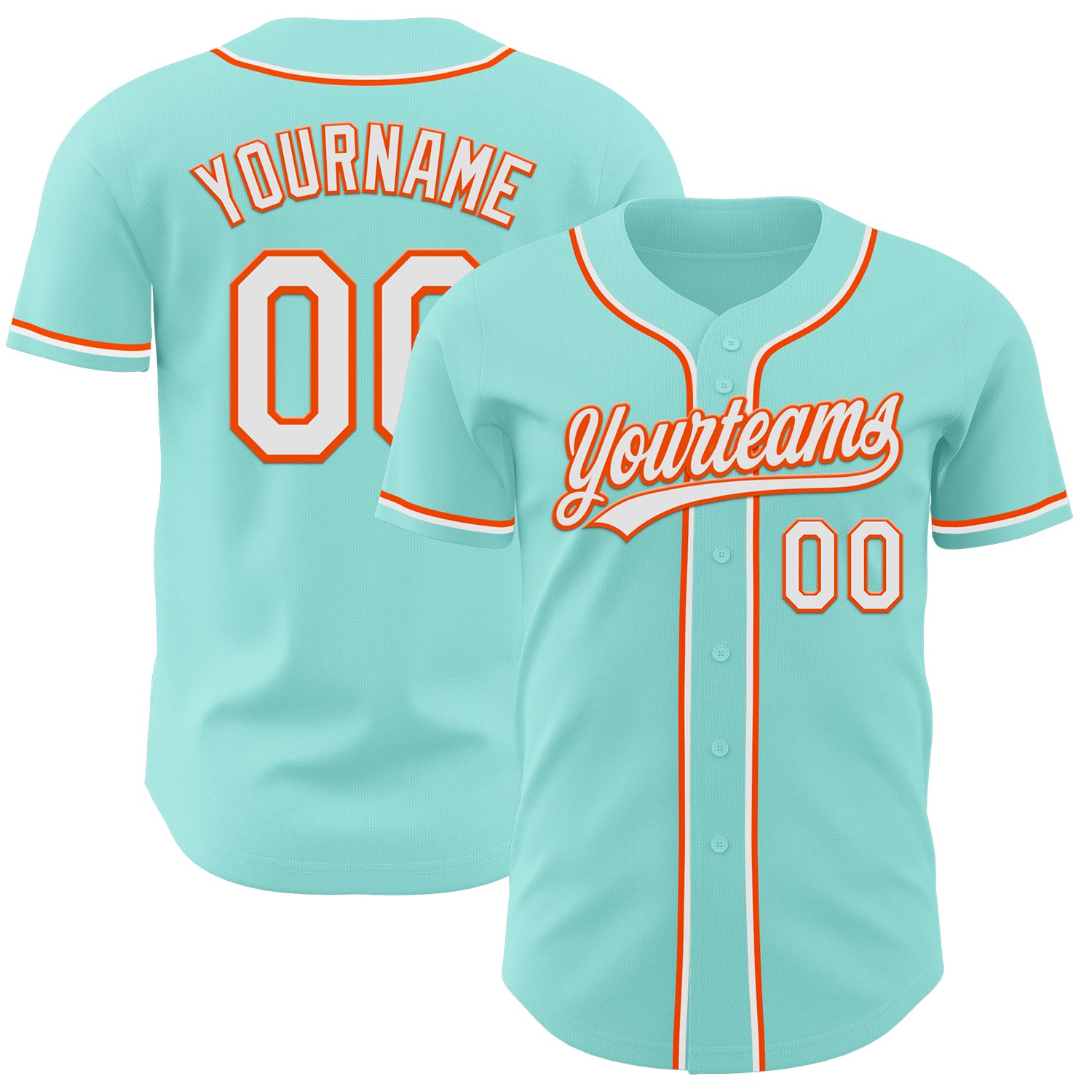 Custom Name and Number Authentic Baseball Jersey - Ice Blue White-Orange Personalized Team Apparel Personalized Ice Blue