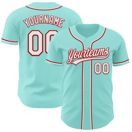 Custom Baseball Jersey - Personalized Ice Blue White-Red with Name & Number Personalized Ice Blue White-Red Authentic Baseball