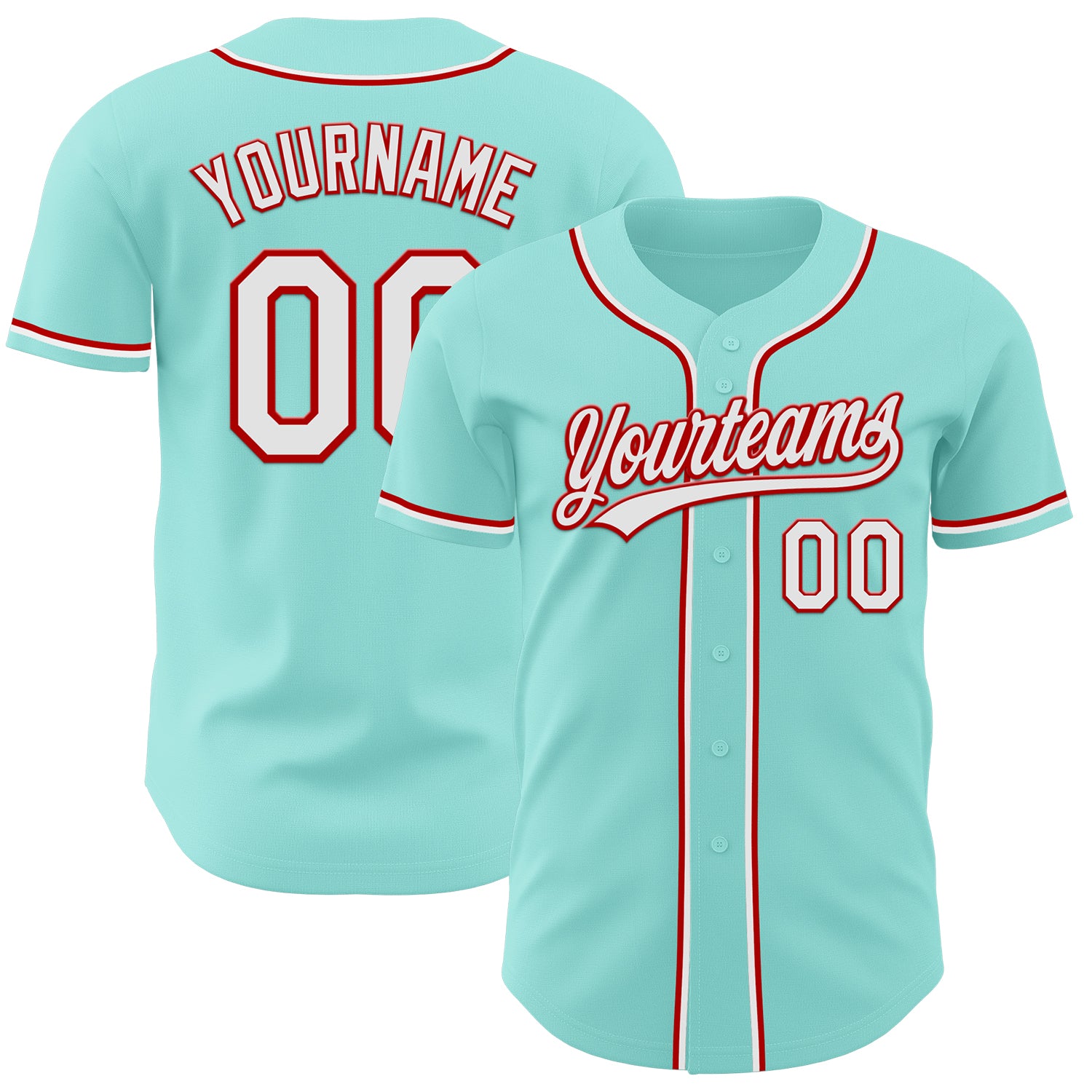 Custom Baseball Jersey - Personalized Ice Blue White-Red with Name & Number Personalized Ice Blue White-Red Authentic Baseball