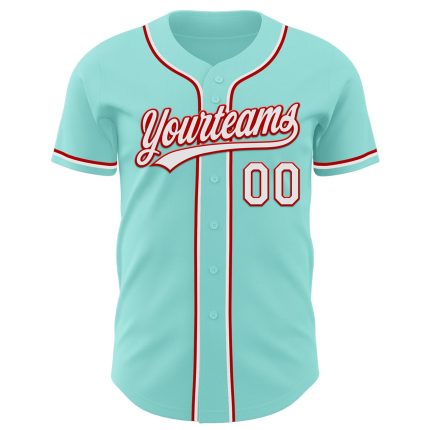 Custom Baseball Jersey - Personalized Ice Blue White-Red with Name & Number Personalized Ice Blue White-Red Authentic Baseball