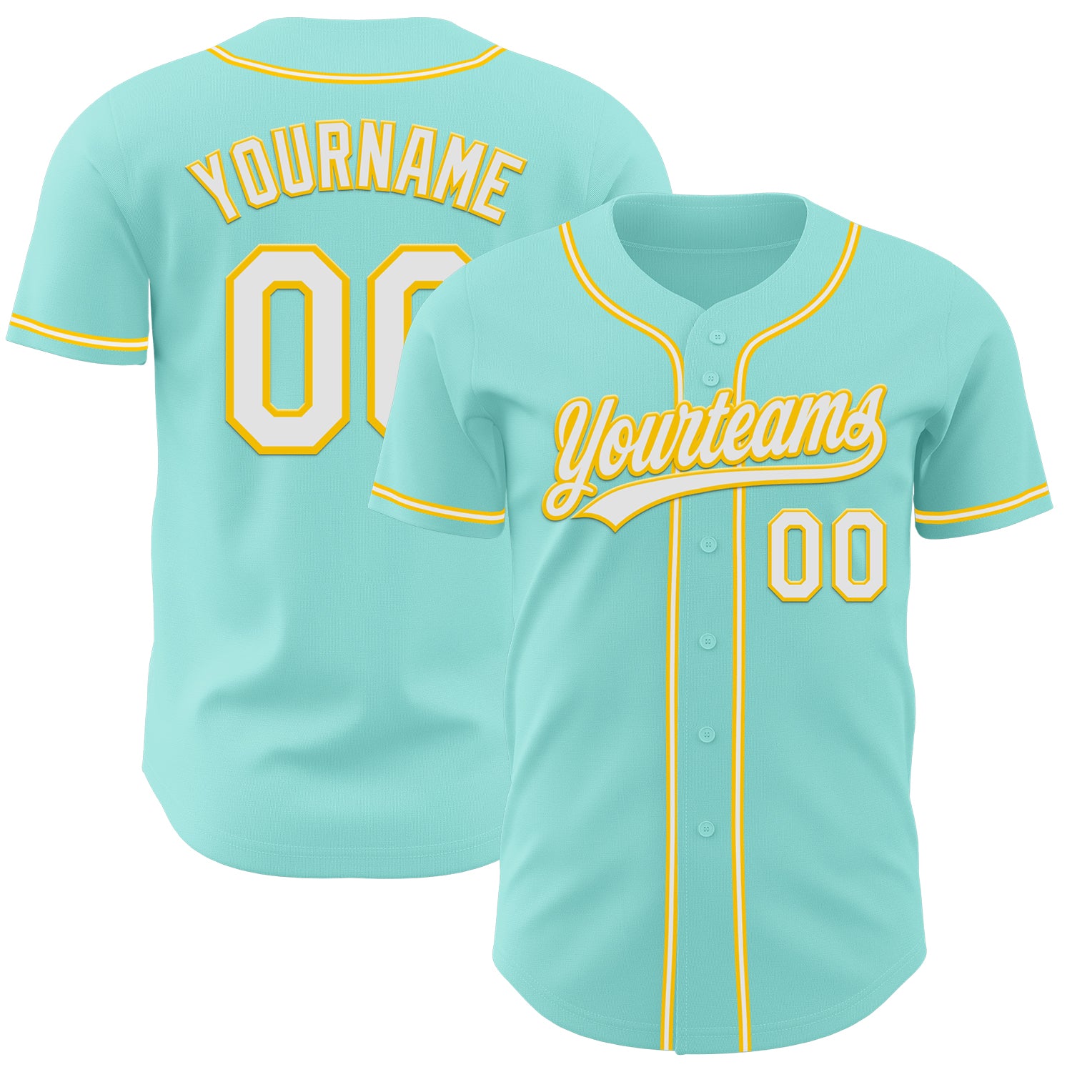Custom Personalized Ice Blue and White-Yellow Baseball Jersey with Name and Number Personalized Ice Blue White-Yellow Authentic
