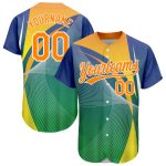 Custom Name and Number Authentic Baseball Jersey - Kelly Green Bay Orange-White 3D Abstract Pattern Design Personalized Kelly