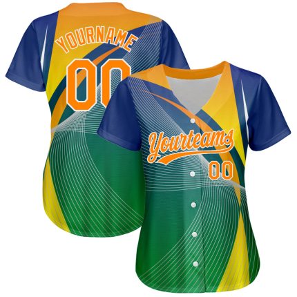 Custom Name and Number Authentic Baseball Jersey - Kelly Green Bay Orange-White 3D Abstract Pattern Design Personalized Kelly