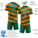 Custom Name Number Soccer Jersey - Personalized Kelly Green Bay Orange-White Splash Sublimation Uniform Personalized Kelly