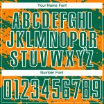 Custom Name Number Soccer Jersey - Personalized Kelly Green Bay Orange-White Splash Sublimation Uniform Personalized Kelly