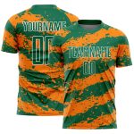 Custom Name Number Soccer Jersey - Personalized Kelly Green Bay Orange-White Splash Sublimation Uniform Personalized Kelly