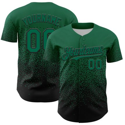 Custom Name and Number Personalized Baseball Jersey, Kelly Green Black 3D Gradient Design, Irregular Shape Authentic Style
