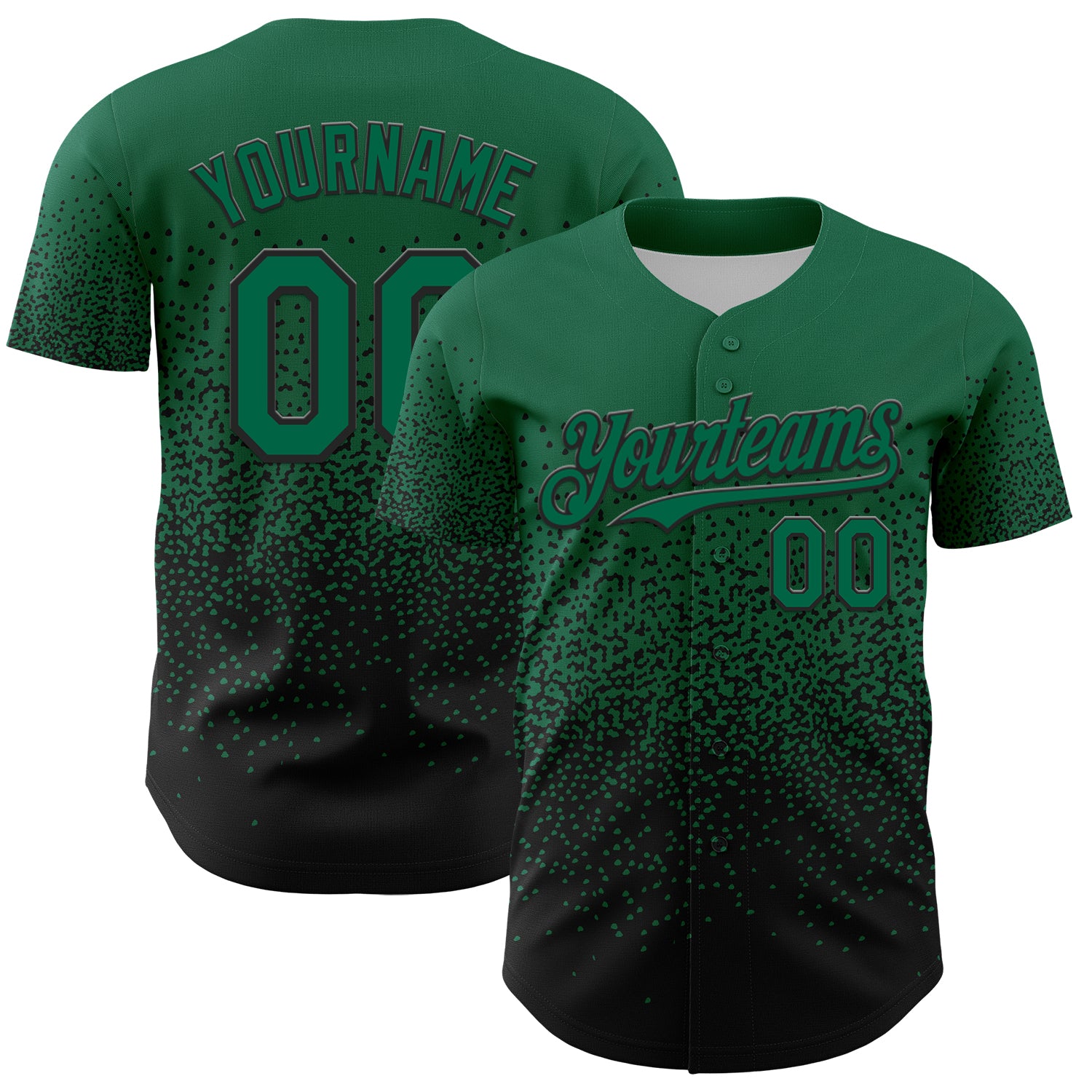 Custom Name and Number Personalized Baseball Jersey, Kelly Green Black 3D Gradient Design, Irregular Shape Authentic Style