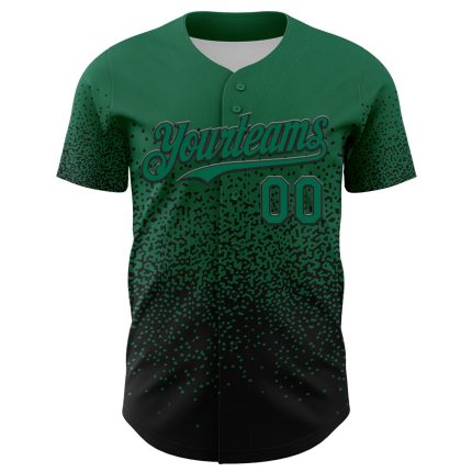Custom Name and Number Personalized Baseball Jersey, Kelly Green Black 3D Gradient Design, Irregular Shape Authentic Style
