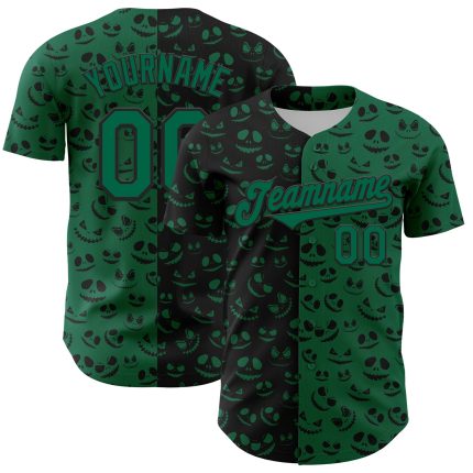 Custom Name and Number Rave Halloween Pumpkin 3D Pattern Kelly Green Baseball Jersey Personalized Kelly Green Black 3D Pattern