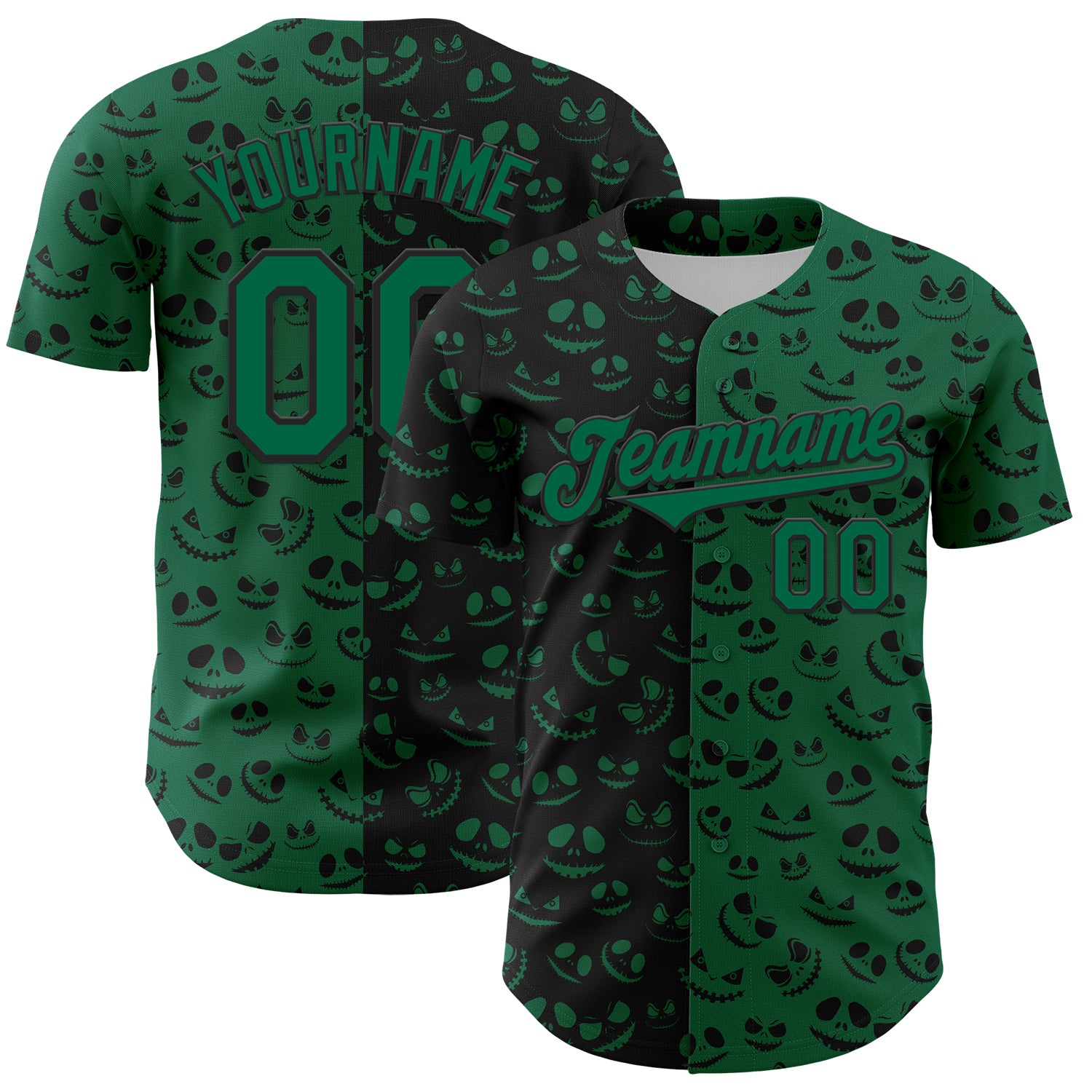 Custom Name and Number Rave Halloween Pumpkin 3D Pattern Kelly Green Baseball Jersey Personalized Kelly Green Black 3D Pattern