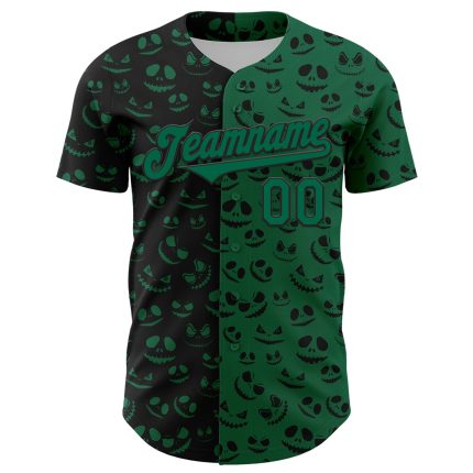 Custom Name and Number Rave Halloween Pumpkin 3D Pattern Kelly Green Baseball Jersey Personalized Kelly Green Black 3D Pattern