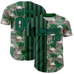 Custom Name and Number 3D Tropical Palm Leaves Kelly Green Flamingo Baseball Jersey Personalized Kelly Green Black 3D Pattern