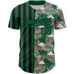 Custom Name and Number 3D Tropical Palm Leaves Kelly Green Flamingo Baseball Jersey Personalized Kelly Green Black 3D Pattern