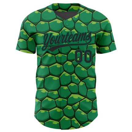 Custom Name and Number Authentic Baseball Jersey in Kelly Green with 3D Turtle Shell Pattern Design Personalized Kelly Green
