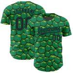 Custom Name and Number Authentic Baseball Jersey in Kelly Green with 3D Turtle Shell Pattern Design Personalized Kelly Green