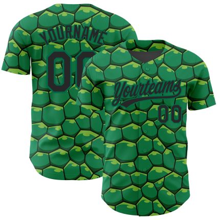 Custom Name and Number Authentic Baseball Jersey in Kelly Green with 3D Turtle Shell Pattern Design Personalized Kelly Green